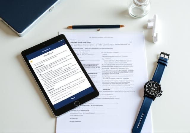 A detailed architectural plan and contract on a desk